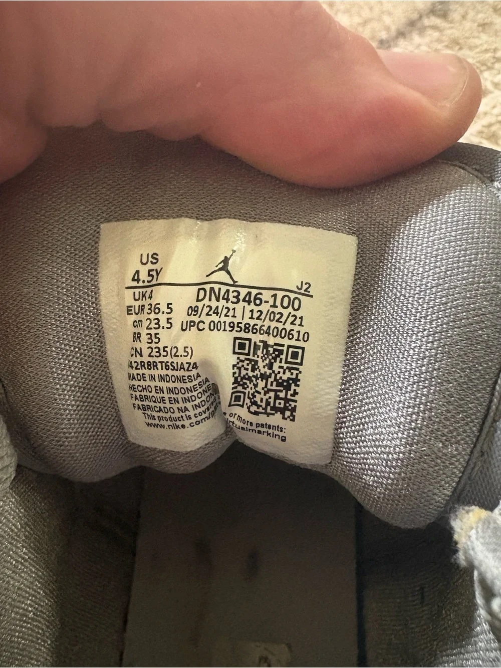 Jordan Kids Sneakers Gray Cream with Gum Sole
